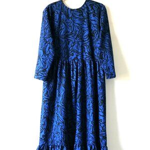 Aly Daly Womens Blue Crew Neck Zebra Print Ruffle Hem Long Maxi Dress Size L